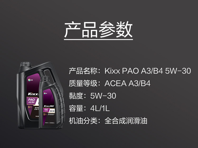 GS (Kixx) 凱升PAO全合成機油 5W-30 A3B4級 黑凱系列 4L-第6張圖片-鄭州市冠恒貿(mào)易有限公司【官方網(wǎng)站】-車用潤滑油服務專家